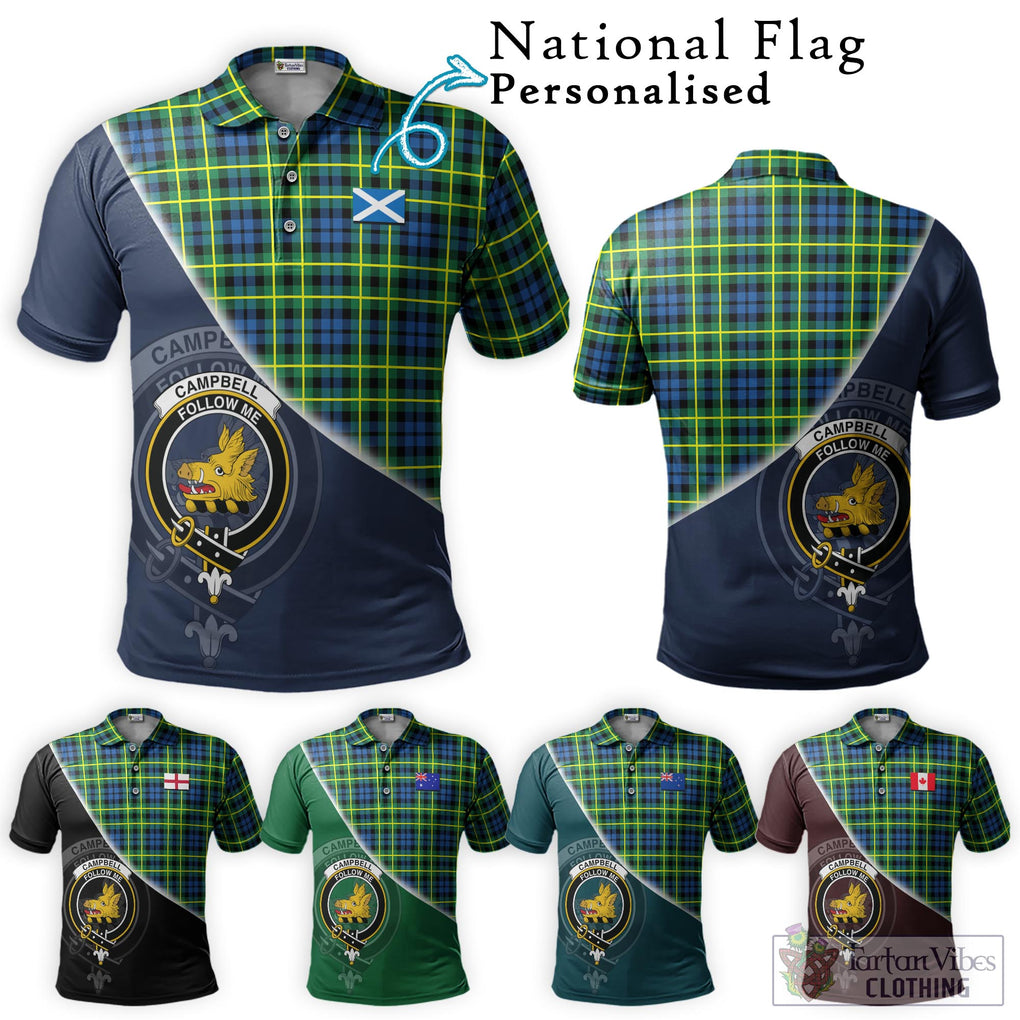 Campbell of Breadalbane Ancient Tartan Polo Shirt with Personalised National Flag and Family Crest Half Style Maroon - Tartanvibesclothing Shop