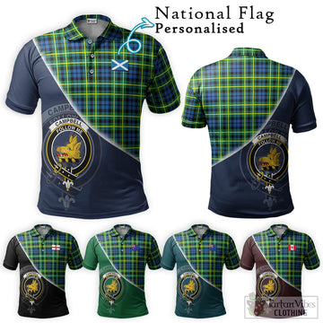 Campbell of Breadalbane Ancient Tartan Polo Shirt with Personalised National Flag and Family Crest Half Style