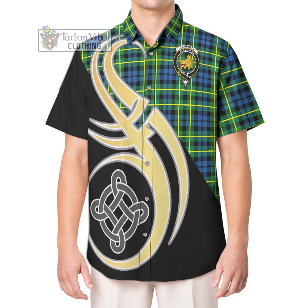 Campbell of Breadalbane Ancient Tartan Short Sleeve Button Shirt with Family Crest and Celtic Symbol Style Kid - Tartan Vibes Clothing