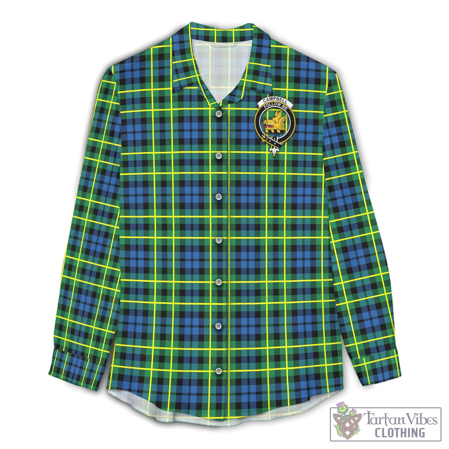 Tartan Vibes Clothing Campbell of Breadalbane Ancient Tartan Womens Casual Shirt with Family Crest