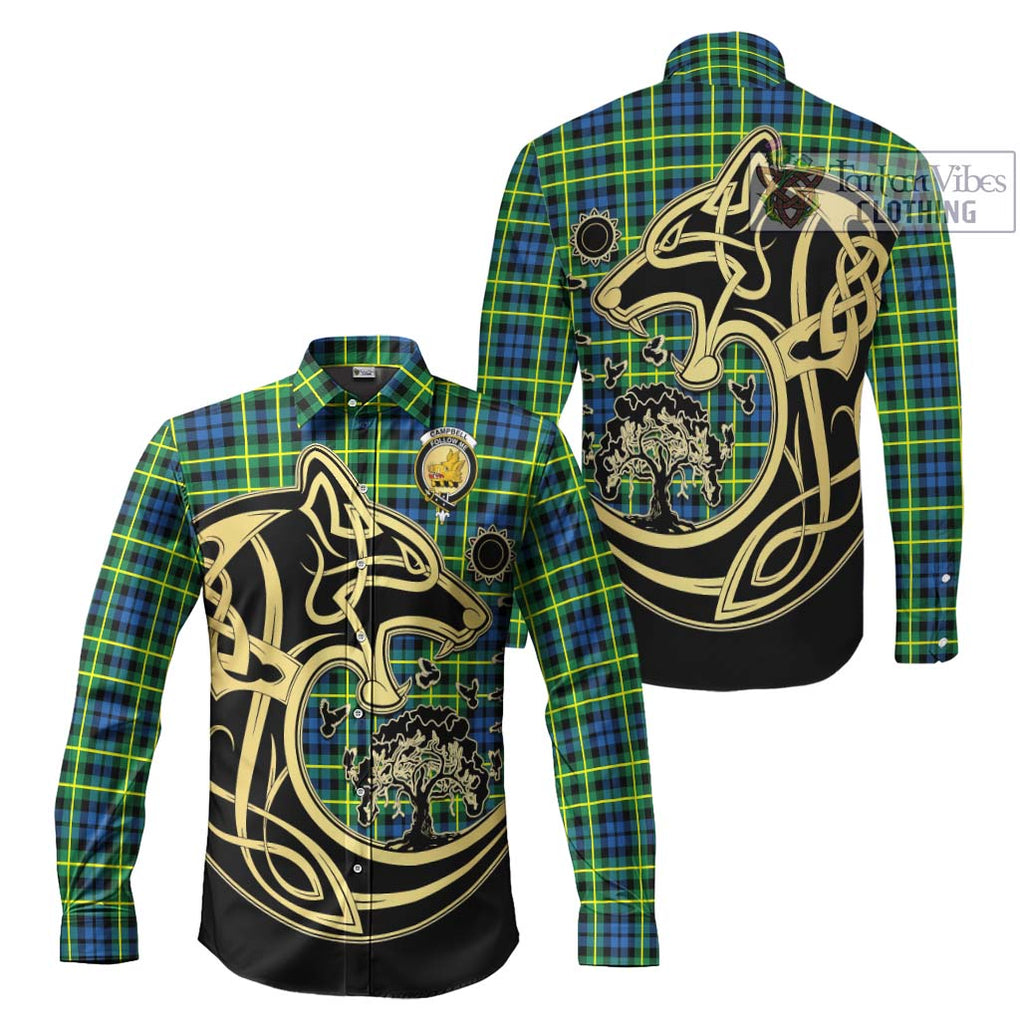 Campbell of Breadalbane Ancient Tartan Long Sleeve Button Shirt with Family Crest Celtic Wolf Style Men's Shirt S - Tartan Vibes Clothing