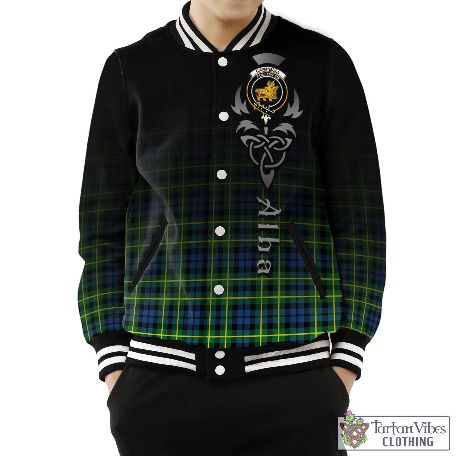 Tartan Vibes Clothing Campbell of Breadalbane Ancient Tartan Baseball Jacket Featuring Alba Gu Brath Family Crest Celtic Inspired