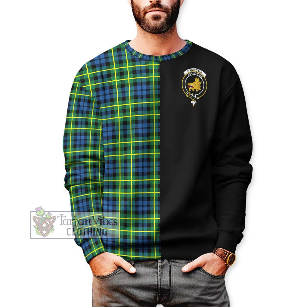 Campbell of Breadalbane Ancient Tartan Sweatshirt with Family Crest and Half Of Me Style Unisex - Tartanvibesclothing Shop