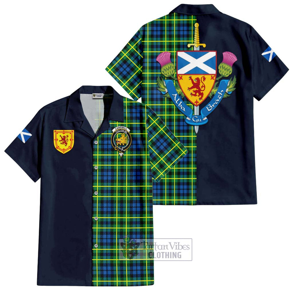 Tartan Vibes Clothing Campbell of Breadalbane Ancient Tartan Short Sleeve Button Shirt with Scottish Lion Royal Arm Half Style