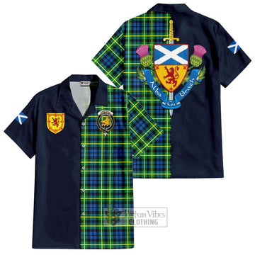 Campbell of Breadalbane Ancient Tartan Short Sleeve Button Shirt Alba with Scottish Lion Royal Arm Half Style