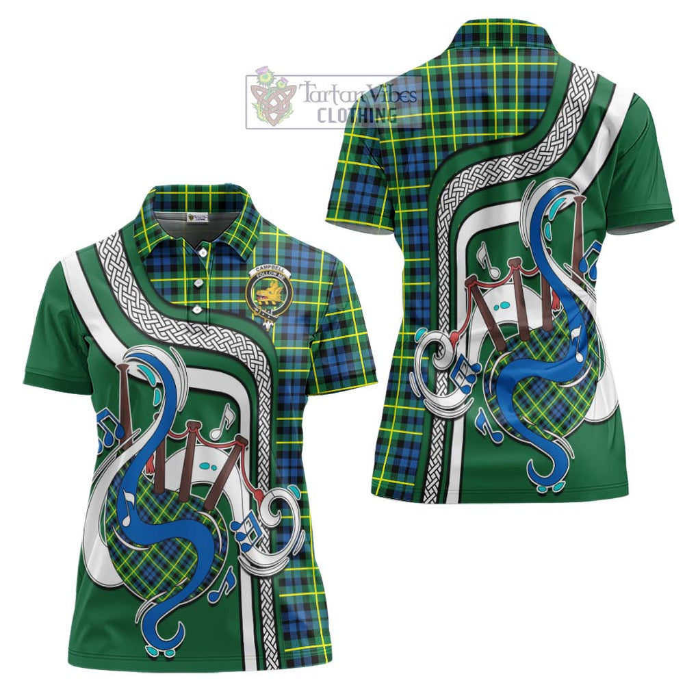 Campbell of Breadalbane Ancient Tartan Women's Polo Shirt with Epic Bagpipe Style Women - Tartanvibesclothing Shop