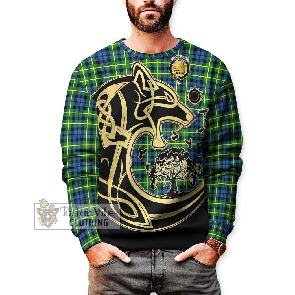 Campbell of Breadalbane Ancient Tartan Sweatshirt with Family Crest Celtic Wolf Style Unisex - Tartan Vibes Clothing