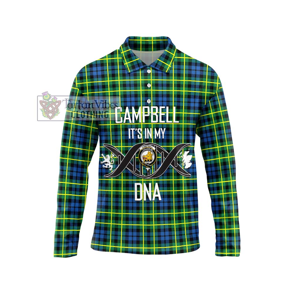 Campbell of Breadalbane Ancient Tartan Long Sleeve Polo Shirt with Family Crest DNA In Me Style Unisex - Tartanvibesclothing Shop