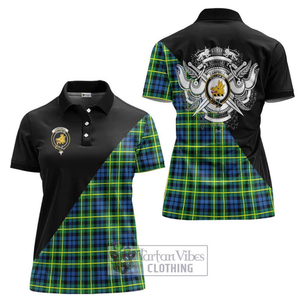 Campbell of Breadalbane Ancient Tartan Women's Polo Shirt with Family Crest and Military Logo Style Women - Tartanvibesclothing Shop