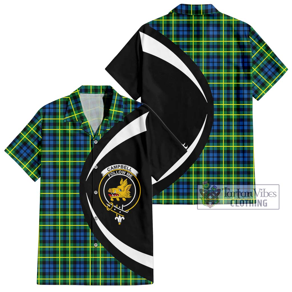 Campbell of Breadalbane Ancient Tartan Short Sleeve Button Up with Family Crest Circle Style Kid - Tartan Vibes Clothing