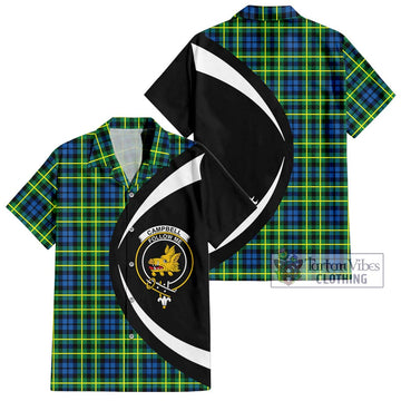 Campbell of Breadalbane Ancient Tartan Short Sleeve Button Up with Family Crest Circle Style