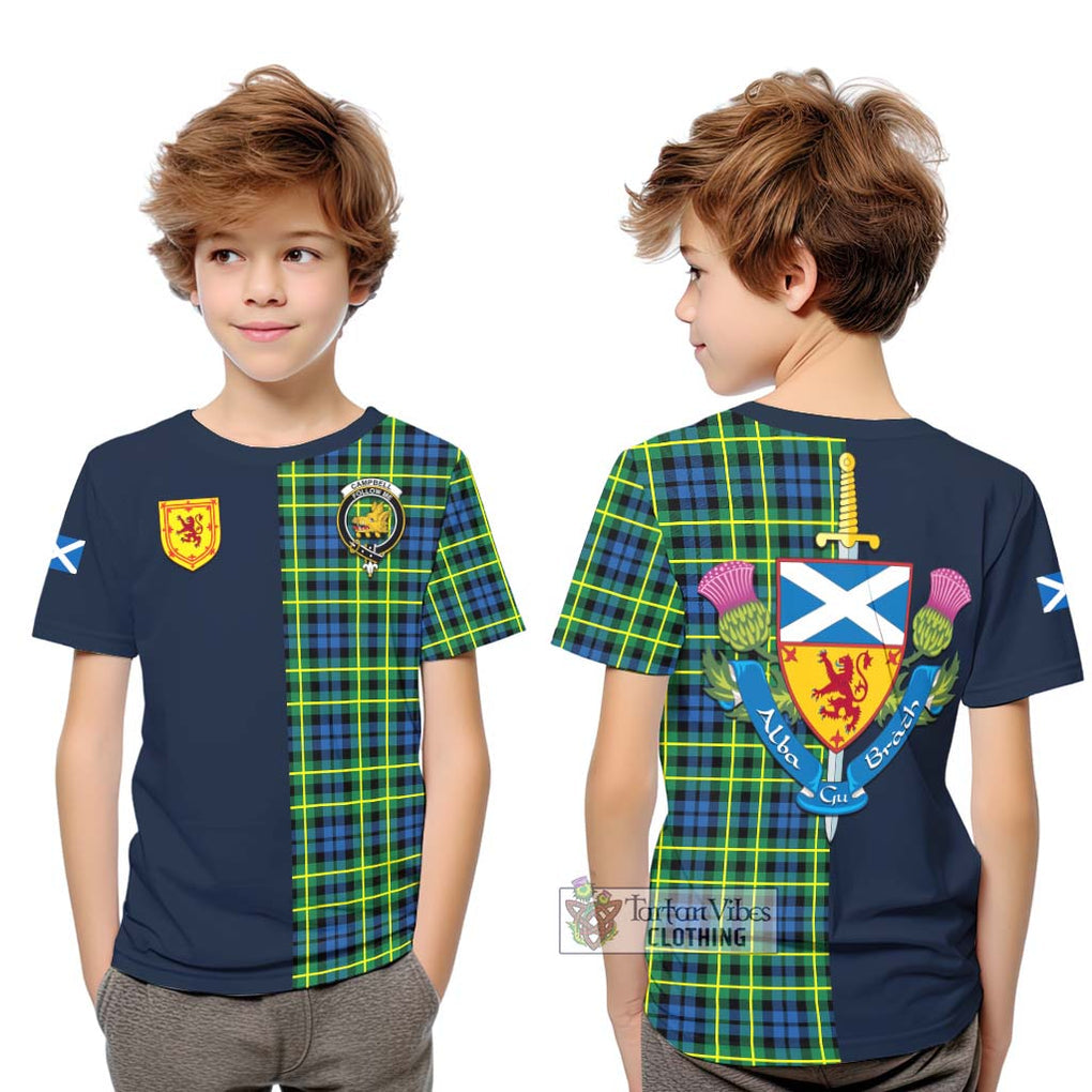 Tartan Vibes Clothing Campbell of Breadalbane Ancient Tartan Kid T-Shirt with Scottish Lion Royal Arm Half Style