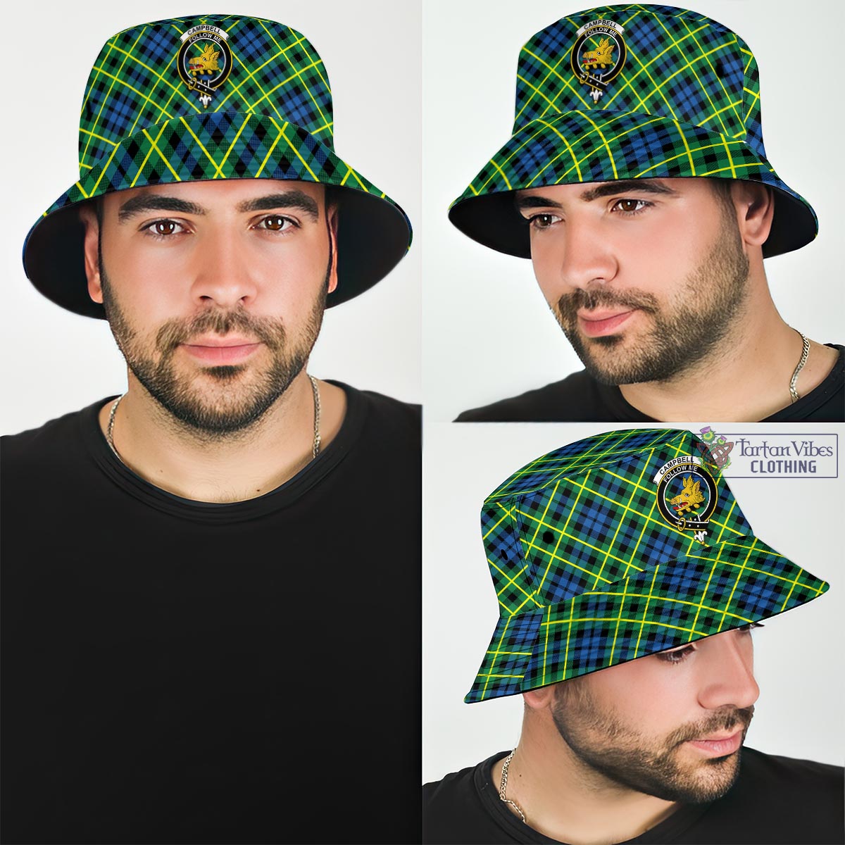 Tartan Vibes Clothing Campbell of Breadalbane Ancient Tartan Bucket Hat with Family Crest