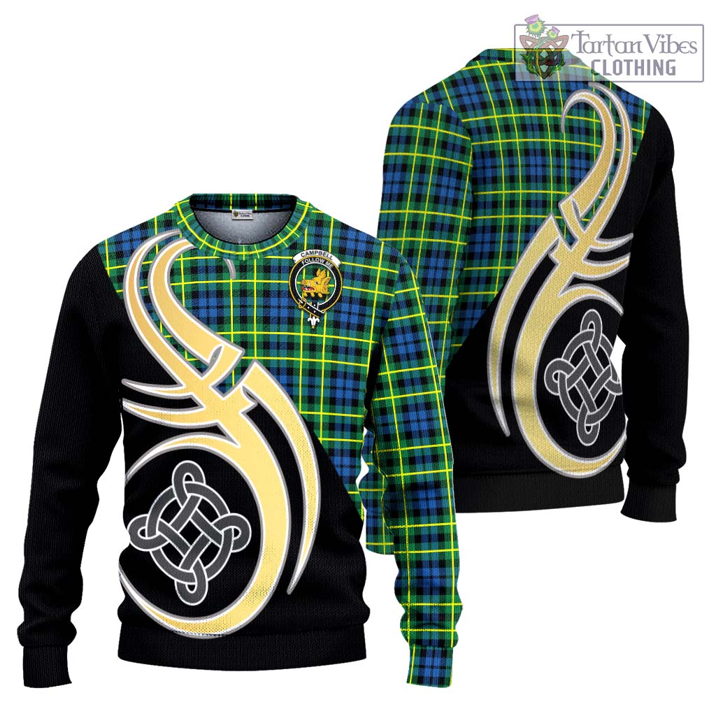 Campbell of Breadalbane Ancient Tartan Knitted Sweater with Family Crest and Celtic Symbol Style Unisex - Tartan Vibes Clothing