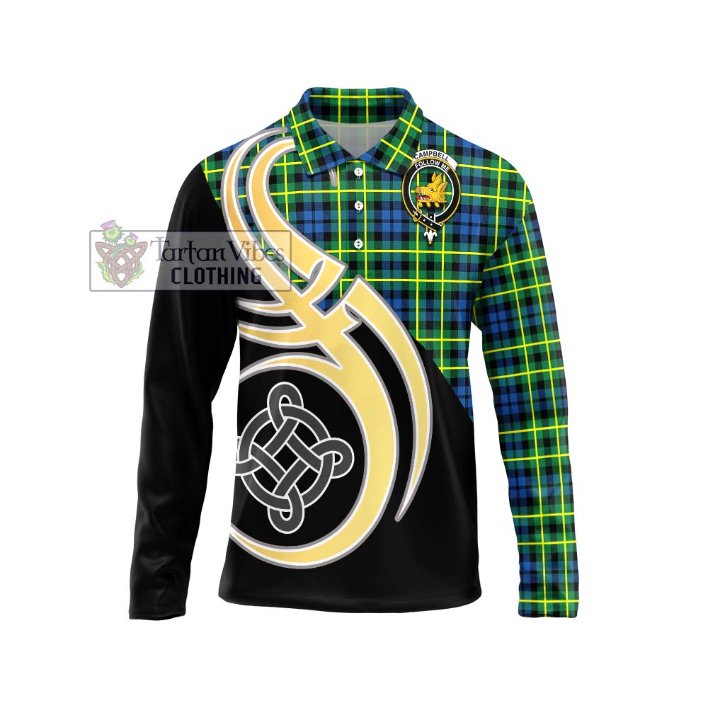 Campbell of Breadalbane Ancient Tartan Long Sleeve Polo Shirt with Family Crest and Celtic Symbol Style Unisex - Tartan Vibes Clothing