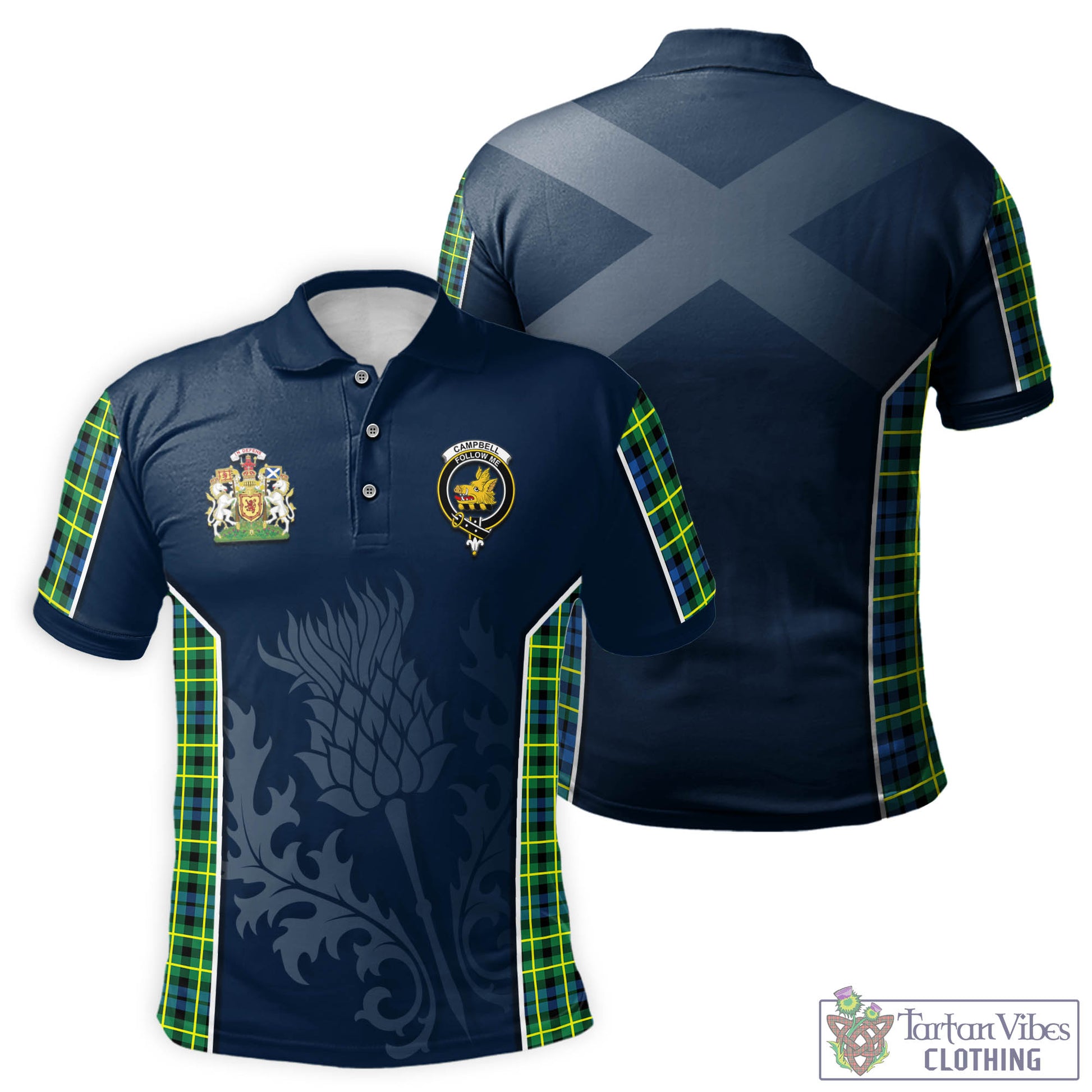 Tartan Vibes Clothing Campbell of Breadalbane Ancient Tartan Men's Polo Shirt with Family Crest and Scottish Thistle Vibes Sport Style