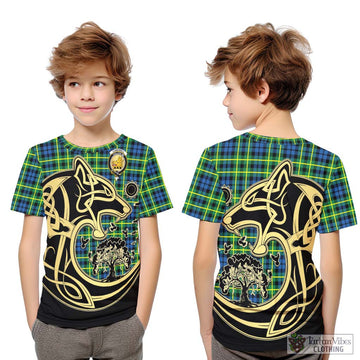 Campbell of Breadalbane Ancient Tartan Kid T-Shirt with Family Crest Celtic Wolf Style