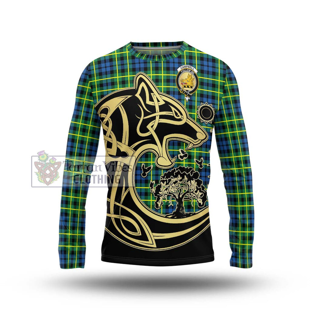 Campbell of Breadalbane Ancient Tartan Long Sleeve T-Shirt with Family Crest Celtic Wolf Style Unisex - Tartan Vibes Clothing