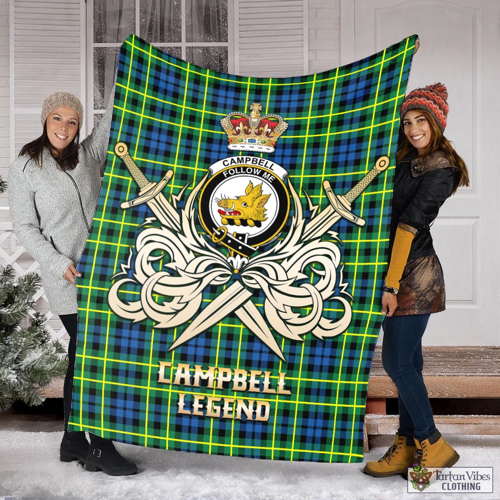 Tartan Vibes Clothing Campbell of Breadalbane Ancient Tartan Blanket with Clan Crest and the Golden Sword of Courageous Legacy