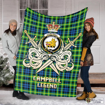 Campbell of Breadalbane Ancient Tartan Blanket with Clan Crest and the Golden Sword of Courageous Legacy