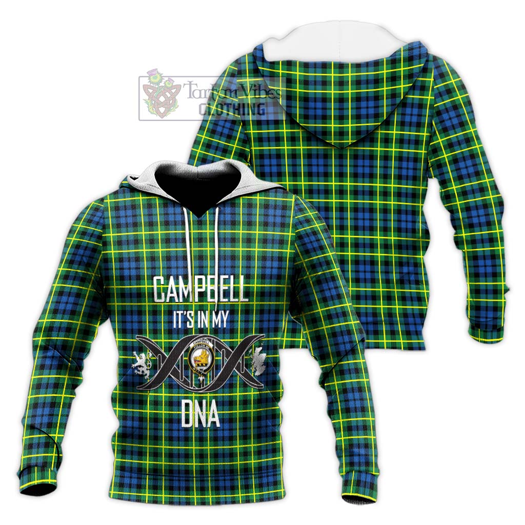 Tartan Vibes Clothing Campbell of Breadalbane Ancient Tartan Knitted Hoodie with Family Crest DNA In Me Style