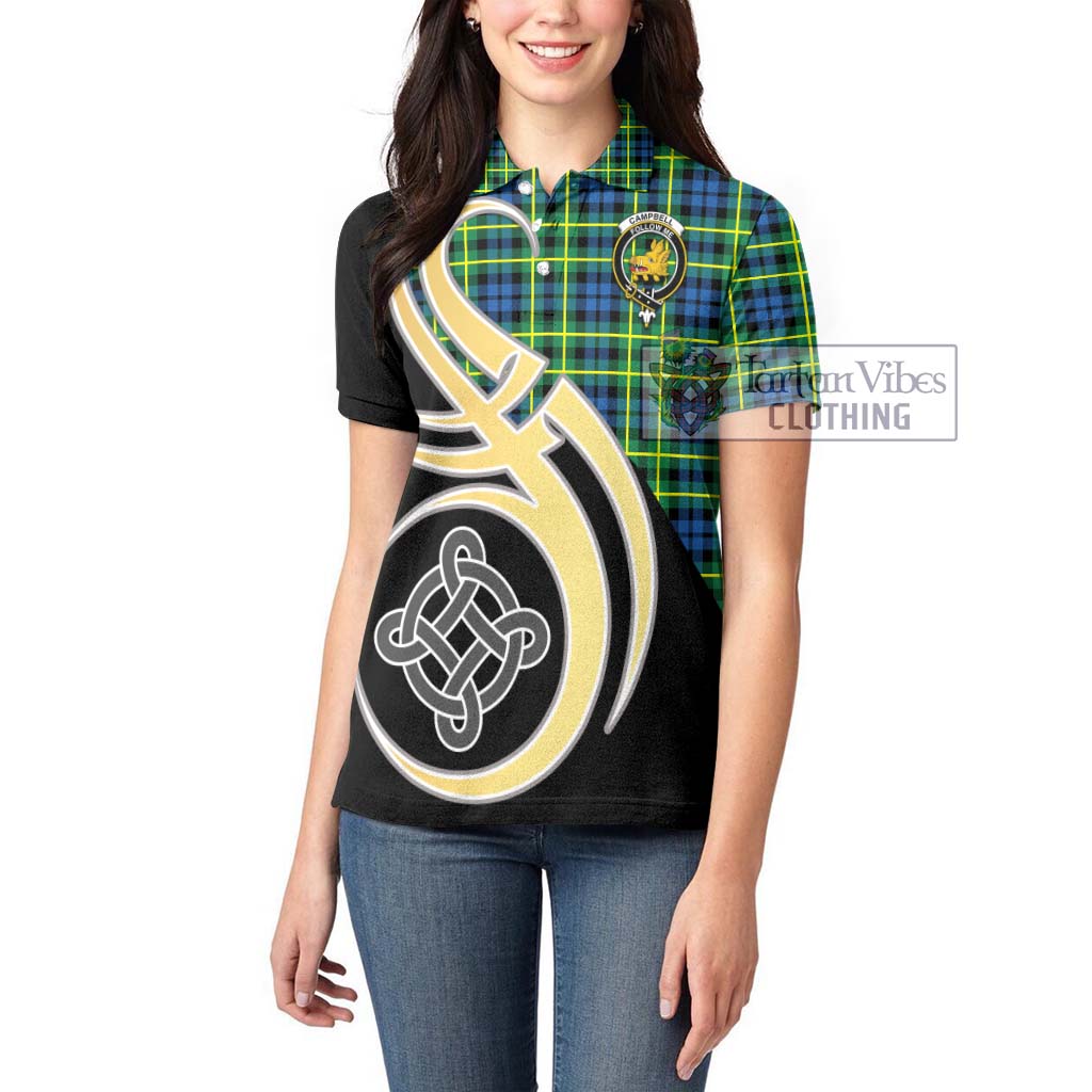 Campbell of Breadalbane Ancient Tartan Women's Polo Shirt with Family Crest and Celtic Symbol Style Women - Tartan Vibes Clothing