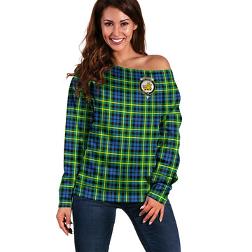 Campbell of Breadalbane Ancient Tartan Off Shoulder Women Sweater with Family Crest