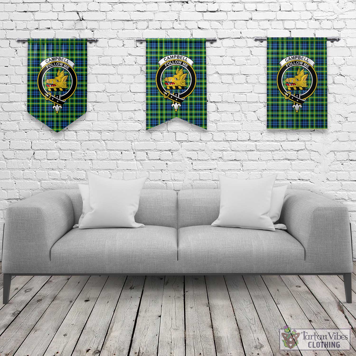 Tartan Vibes Clothing Campbell of Breadalbane Ancient Tartan Gonfalon, Tartan Banner with Family Crest