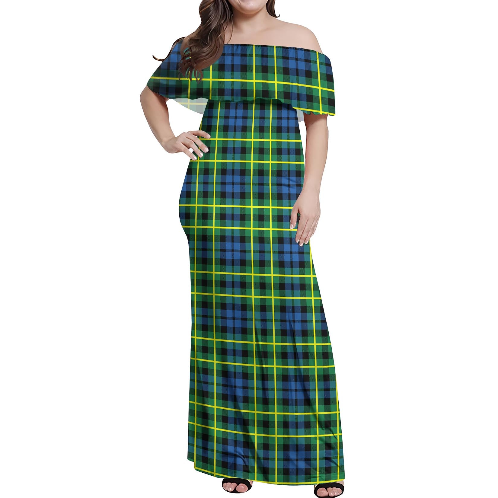 Campbell of Breadalbane Ancient Tartan Off Shoulder Long Dress Women's Dress - Tartanvibesclothing