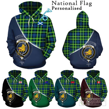 Campbell of Breadalbane Ancient Tartan Hoodie with Personalised National Flag and Family Crest Half Style