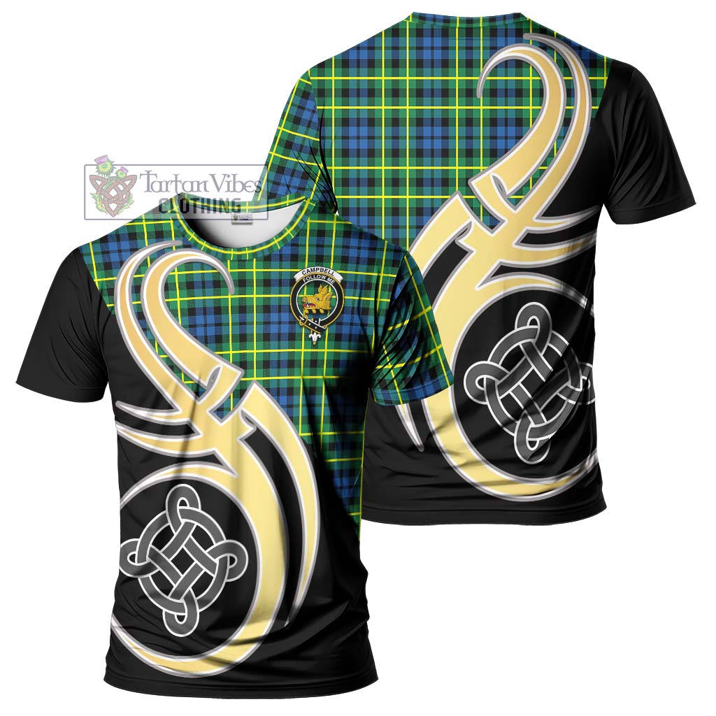 Tartan Vibes Clothing Campbell of Breadalbane Ancient Tartan T-Shirt with Family Crest and Celtic Symbol Style