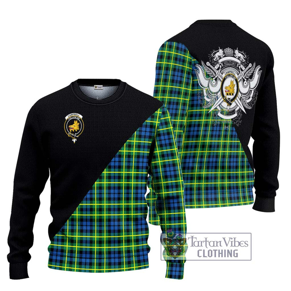 Campbell of Breadalbane Ancient Tartan Knitted Sweater with Family Crest and Military Logo Style Unisex - Tartanvibesclothing Shop