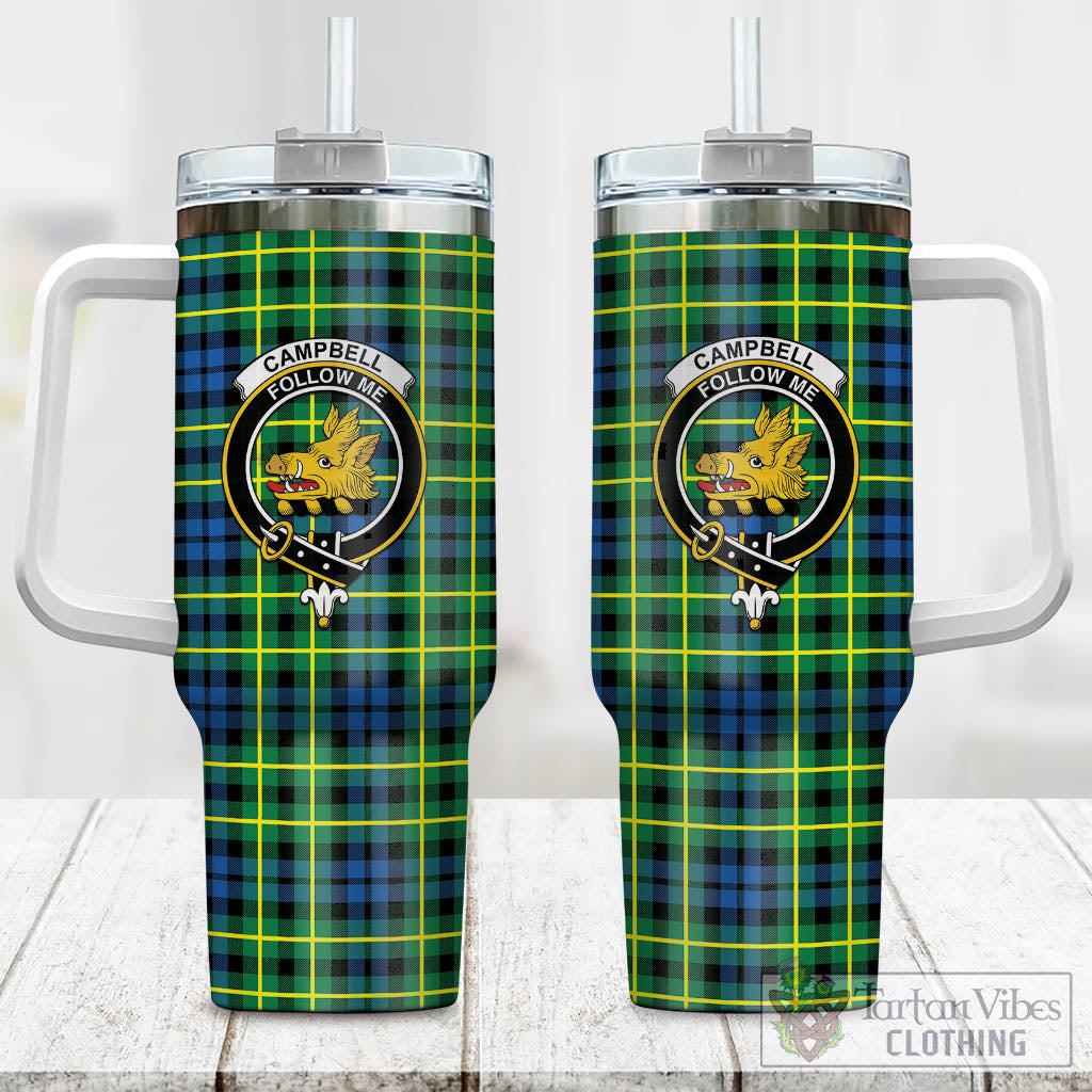 Tartan Vibes Clothing Campbell of Breadalbane Ancient Tartan and Family Crest Tumbler with Handle