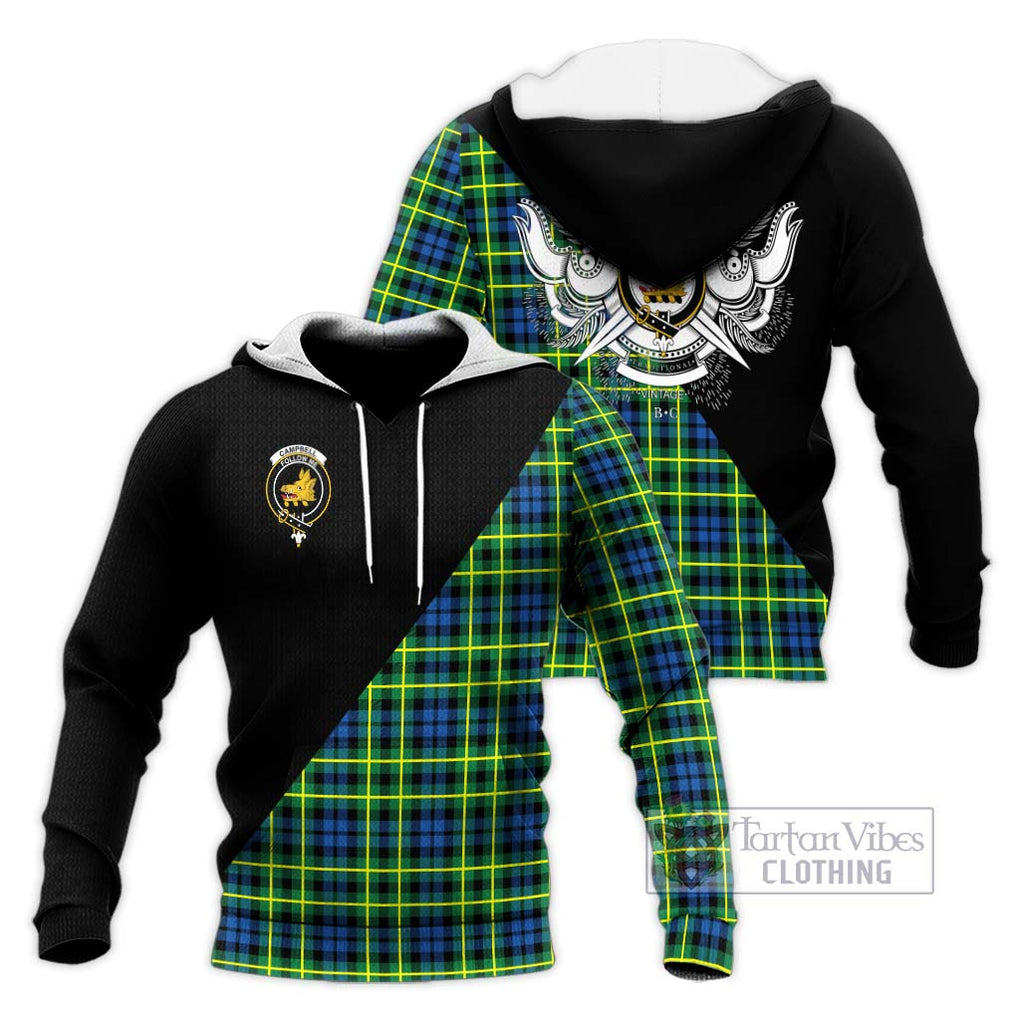 Campbell of Breadalbane Ancient Tartan Knitted Hoodie with Family Crest and Military Logo Style Unisex Knitted Pullover Hoodie - Tartanvibesclothing Shop