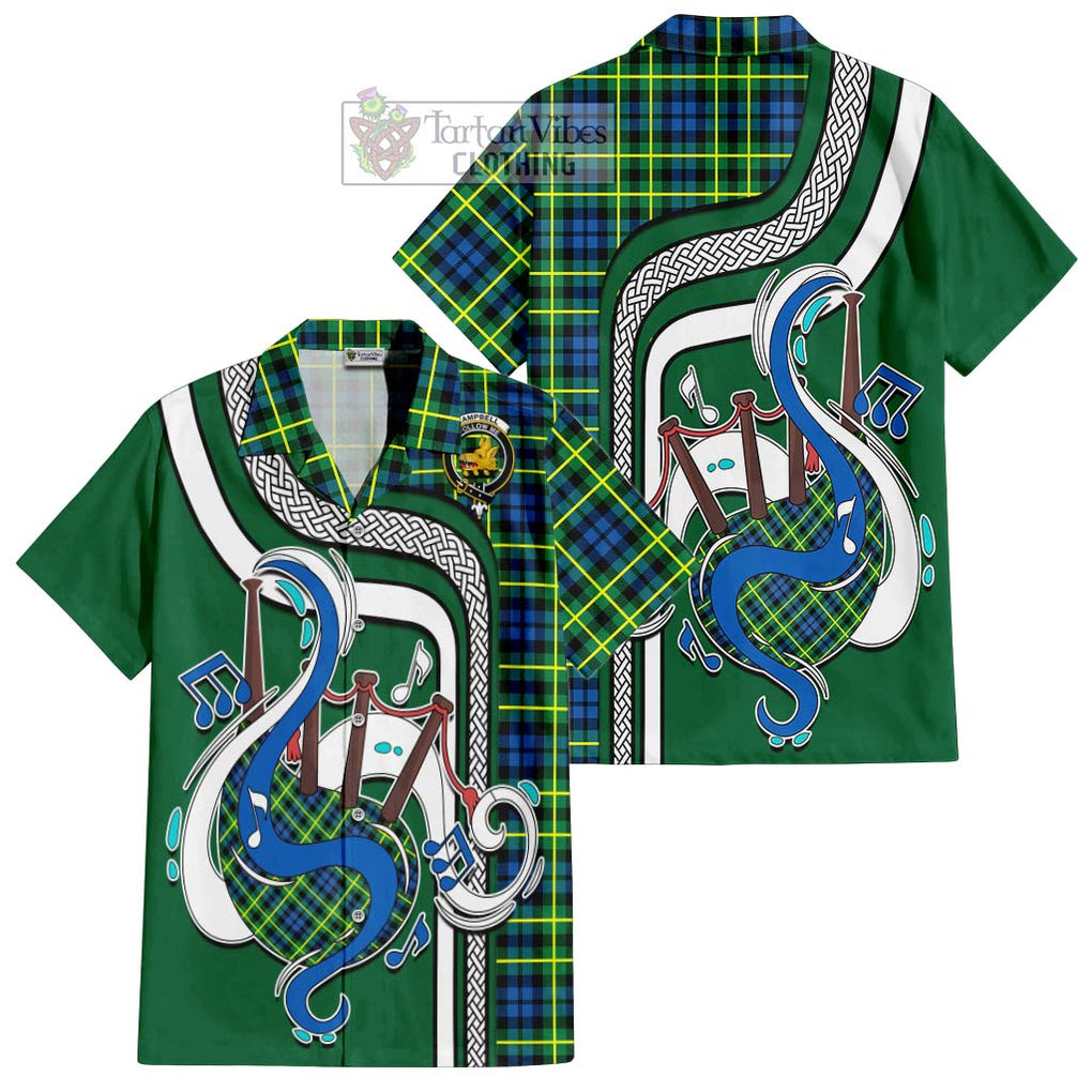 Campbell of Breadalbane Ancient Tartan Short Sleeve Button Shirt with Epic Bagpipe Style Kid - Tartanvibesclothing Shop