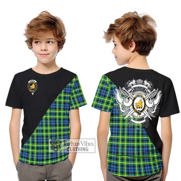 Campbell of Breadalbane Ancient Tartan Kid T-Shirt with Family Crest and Military Logo Style