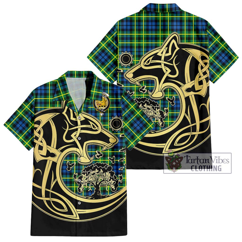 Campbell of Breadalbane Ancient Tartan Short Sleeve Button Shirt with Family Crest Celtic Wolf Style Kid - Tartan Vibes Clothing