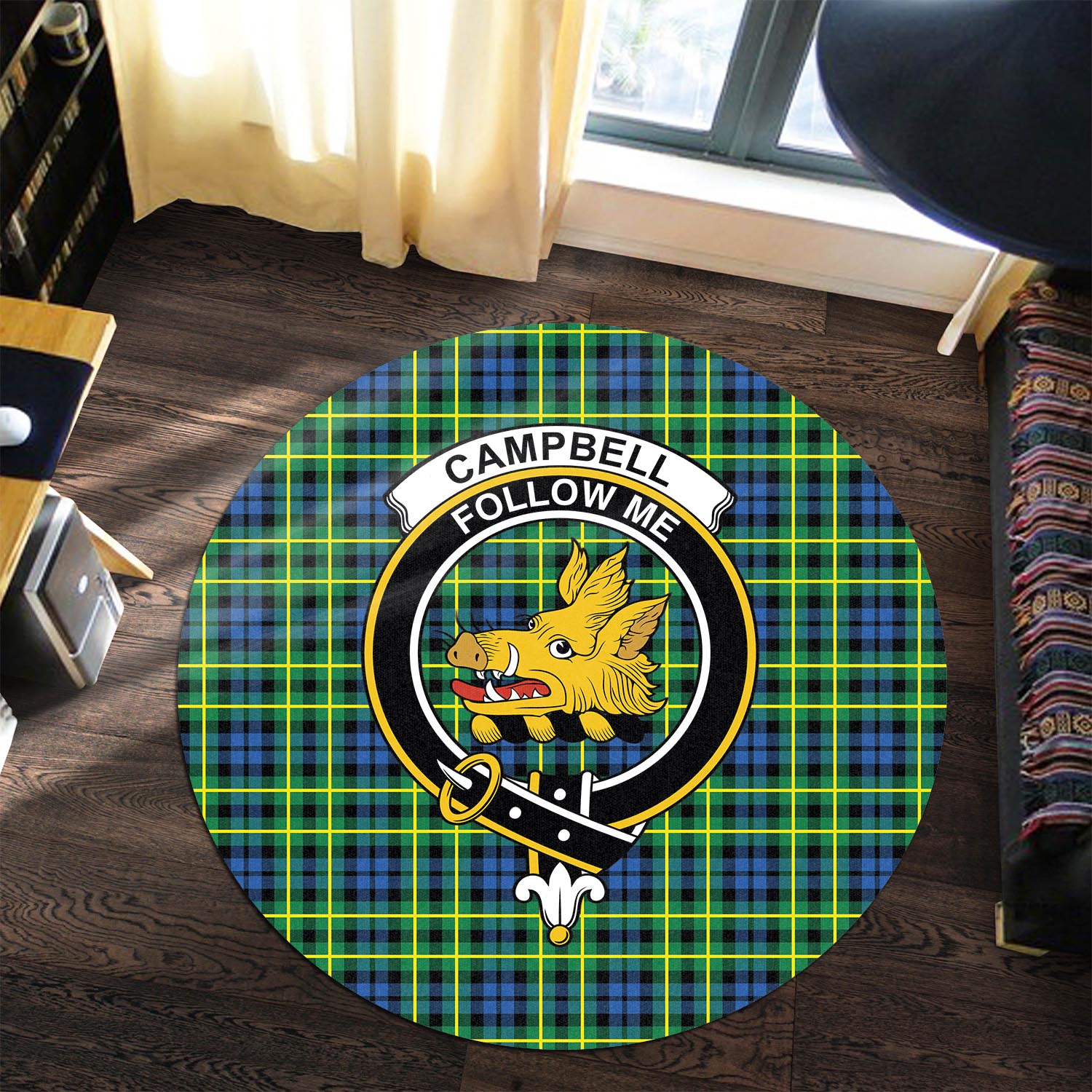 Campbell of Breadalbane Ancient Tartan Round Rug with Family Crest - Tartanvibesclothing