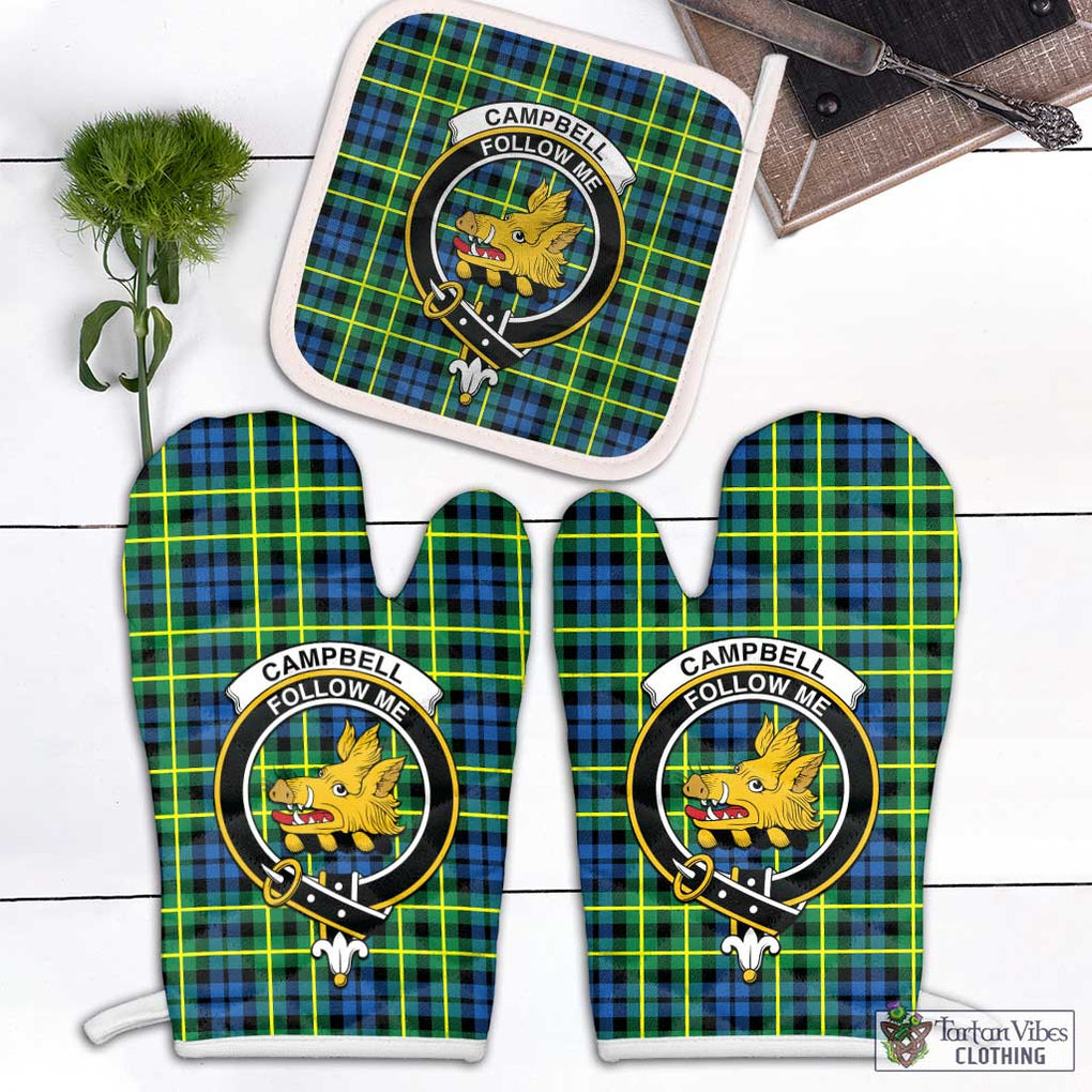 Campbell of Breadalbane Ancient Tartan Combo Oven Mitt & Pot-Holder with Family Crest Combo 1 Oven Mitt & 1 Pot-Holder White - Tartan Vibes Clothing