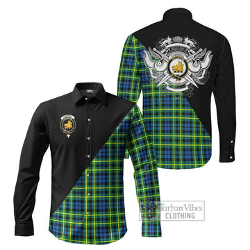 Campbell of Breadalbane Ancient Tartan Long Sleeve Button Shirt with Family Crest and Military Logo Style