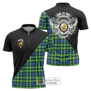 Campbell of Breadalbane Ancient Tartan Zipper Polo Shirt with Family Crest and Military Logo Style