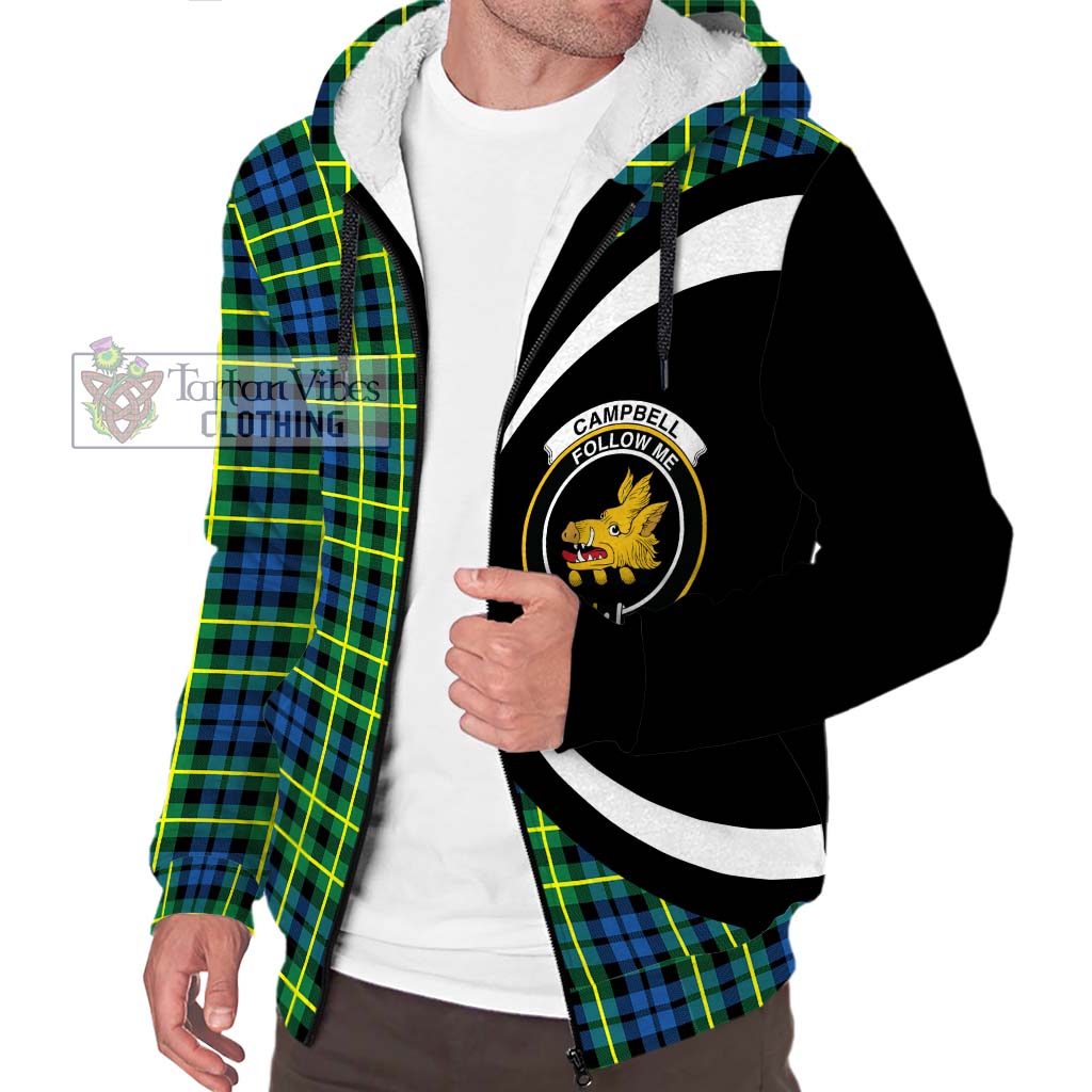 Campbell of Breadalbane Ancient Tartan Sherpa Hoodie with Family Crest Circle Style Unisex S - Tartan Vibes Clothing