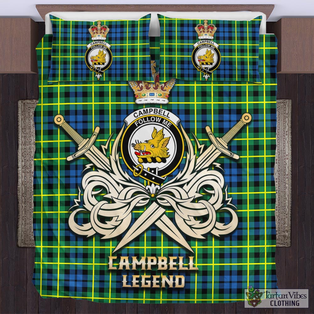 Tartan Vibes Clothing Campbell of Breadalbane Ancient Tartan Bedding Set with Clan Crest and the Golden Sword of Courageous Legacy