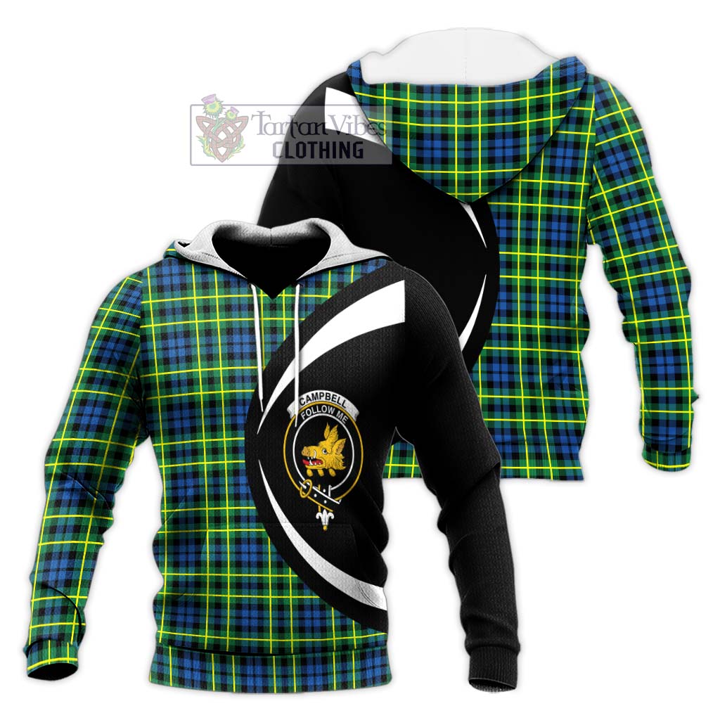 Campbell of Breadalbane Ancient Tartan Knitted Hoodie with Family Crest Circle Style Unisex Knitted Pullover Hoodie - Tartan Vibes Clothing