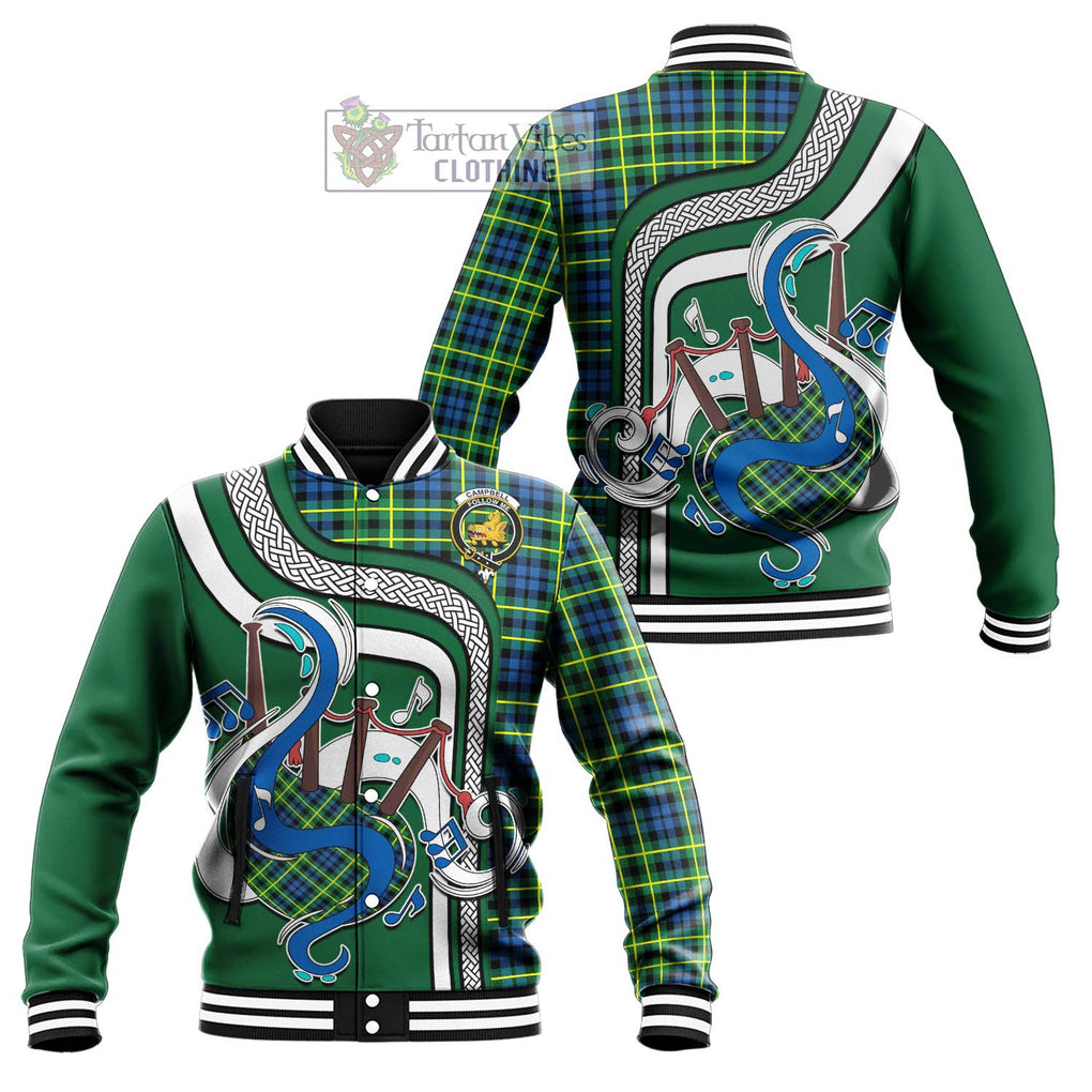 Tartan Vibes Clothing Campbell of Breadalbane Ancient Tartan Baseball Jacket with Epic Bagpipe Style