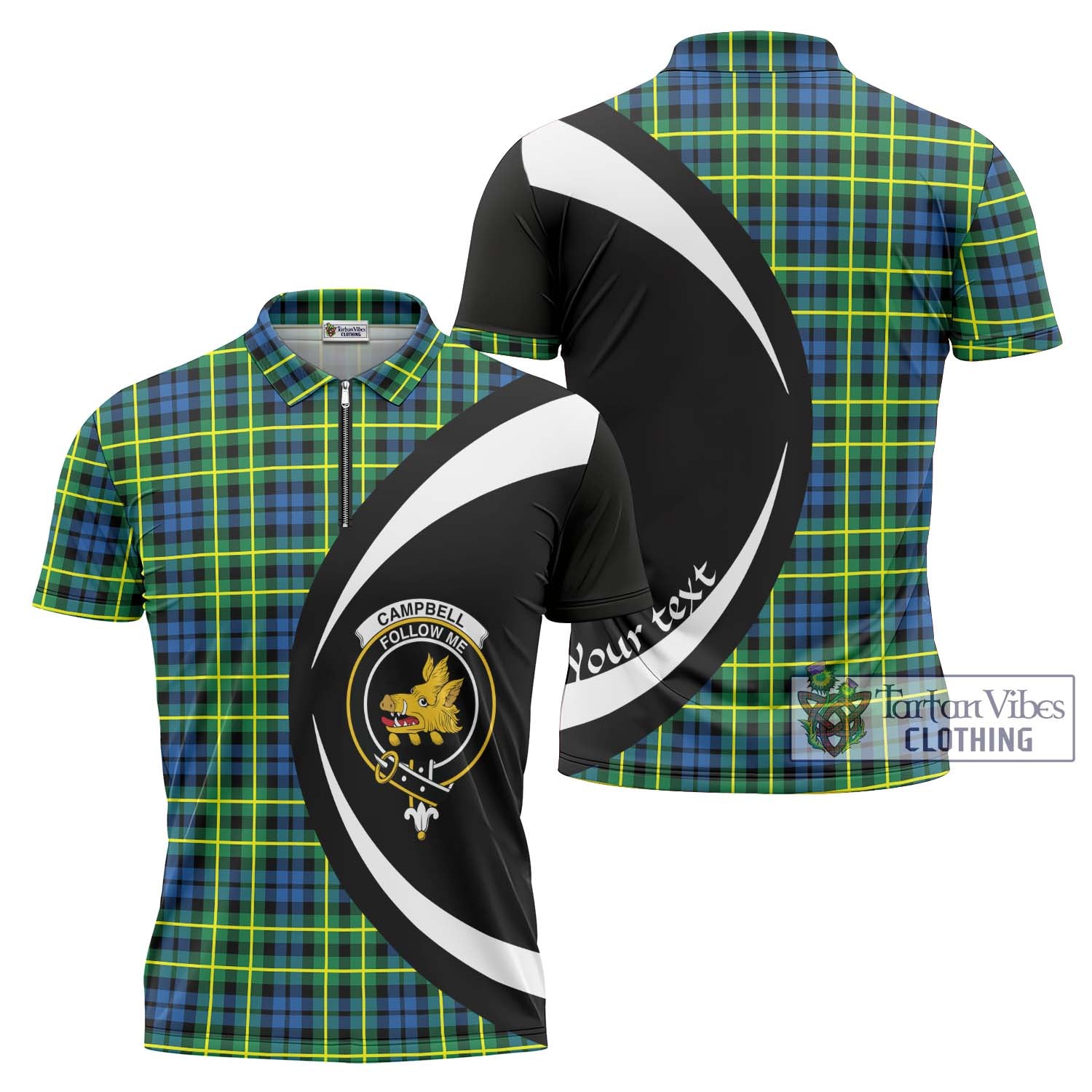 Tartan Vibes Clothing Campbell of Breadalbane Ancient Tartan Zipper Polo Shirt with Family Crest Circle Style