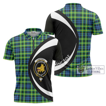 Campbell of Breadalbane Ancient Tartan Zipper Polo Shirt with Family Crest Circle Style