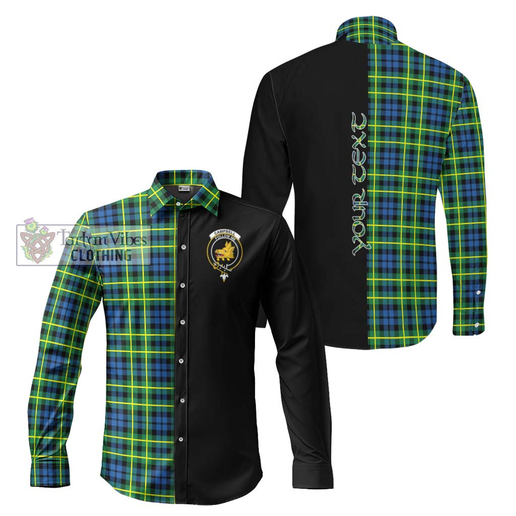 Campbell of Breadalbane Ancient Tartan Long Sleeve Button Shirt with Family Crest and Half Of Me Style Men's Shirt S - Tartanvibesclothing Shop