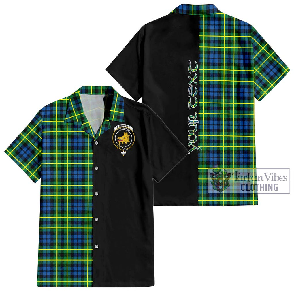 Campbell of Breadalbane Ancient Tartan Short Sleeve Button Shirt with Family Crest and Half Of Me Style Kid - Tartanvibesclothing Shop