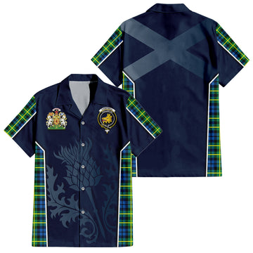 Campbell of Breadalbane Ancient Tartan Short Sleeve Button Up Shirt with Family Crest and Scottish Thistle Vibes Sport Style